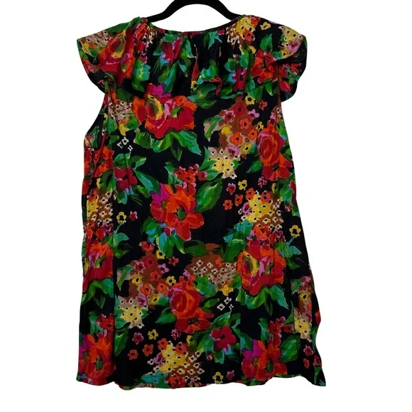 Vintage 90s Cotton Backyard Blues Floral Printed Ruffled Shoulder Sleeveless Top - Picture 5 of 7